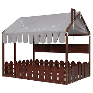 English Elm {slats Are Not Included} Twin Montessori House Floor Bed Kids Tent Lights Shelves Pinewood Frame Espresso N708P407963P