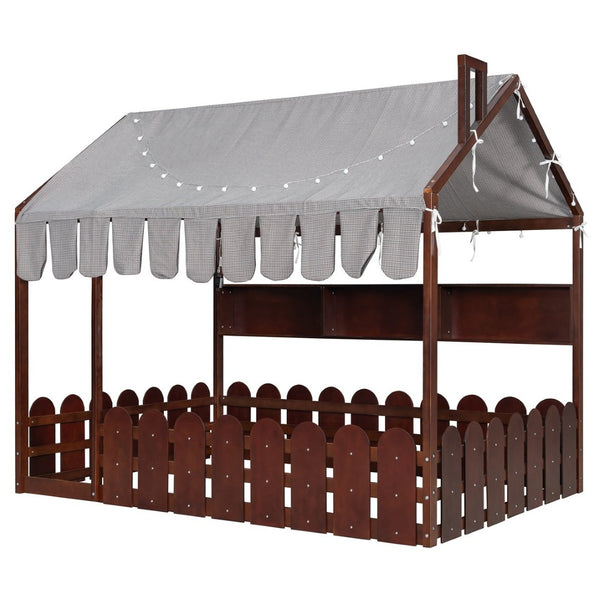 English Elm {slats Are Not Included} Twin Montessori House Floor Bed Kids Tent Lights Shelves Pinewood Frame Espresso N708P407963P