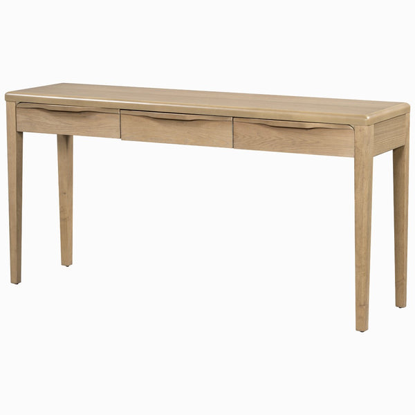 English Elm U_style Oak Veneer Console Table with Three Wave Drawers for Entryway or Foyer Natural N711P401926N