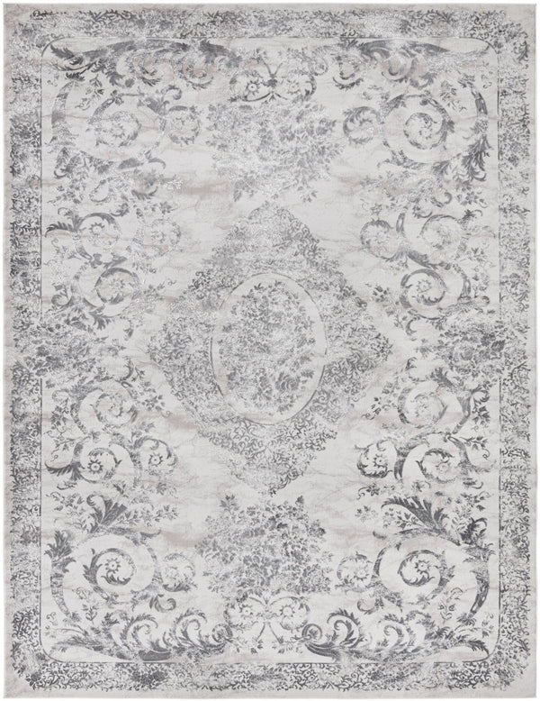 Unique Loom Finsbury Diana Machine Made Botanical Rug Gray, Ivory/Beige 9' 0" x 12' 2"