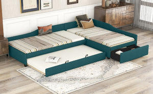 English Elm Upholstered Twin Daybed with Pull Out Trundle Linen Blend Sofa Style Studio Bed Green GX001316AAF