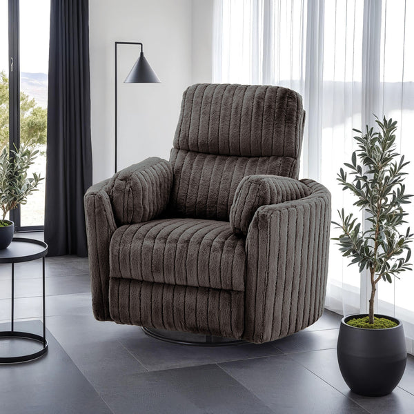 English Elm Chocolate Power Glider Recliner with Swivel & Power Recline, Chocolate Brown Upholstery, Plush Pillow Fill B2741P391208