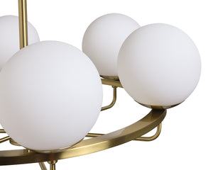 Sunpan Eliora Modern Chandelier with 6 Frosted Glass Shades in Elegant Brass Finish – Stylish Lighting Upgrade!