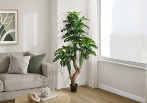 English Elm Artificial 83" Dracaena Tree with 76 Real-Touch Leaves, Maintenance-Free Faux Floor Plant in Black Pot Green 52 L x 12 W x 12 H B2710P287121