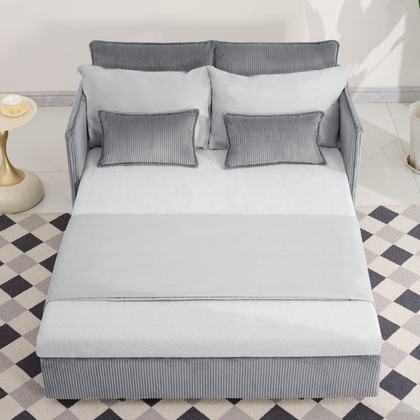 English Elm 55"convertible Corduroy Sofa Bed with Usb Port and Side Pockets for Small Apartments Grey W3373P405041