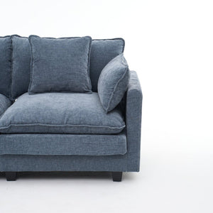 English Elm Beige Chenille Sectional Sofa with Modular Ottoman for Living Room or Studio Blue W2603S00007