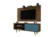 Manhattan Comfort Liberty Mid-Century Modern 2-Piece Entertainment Center Rustic Brown and Aqua Blue 221-201AMC93