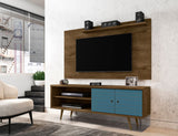 Manhattan Comfort Liberty Mid-Century Modern 2-Piece Entertainment Center Rustic Brown and Aqua Blue 221-201AMC93