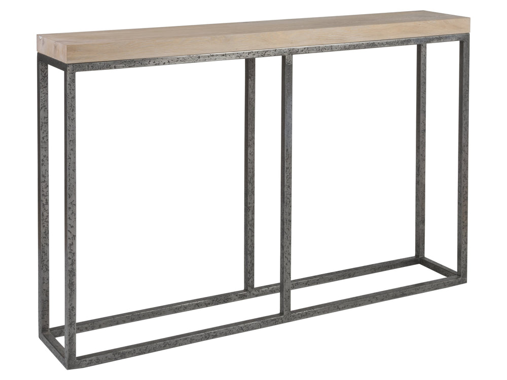 Lexington Artistica Home Foray Console Table - Distressed Barnyard Oak Top On Open Iron Base - Unique Contemporary Design Ebony Wood 2210-966