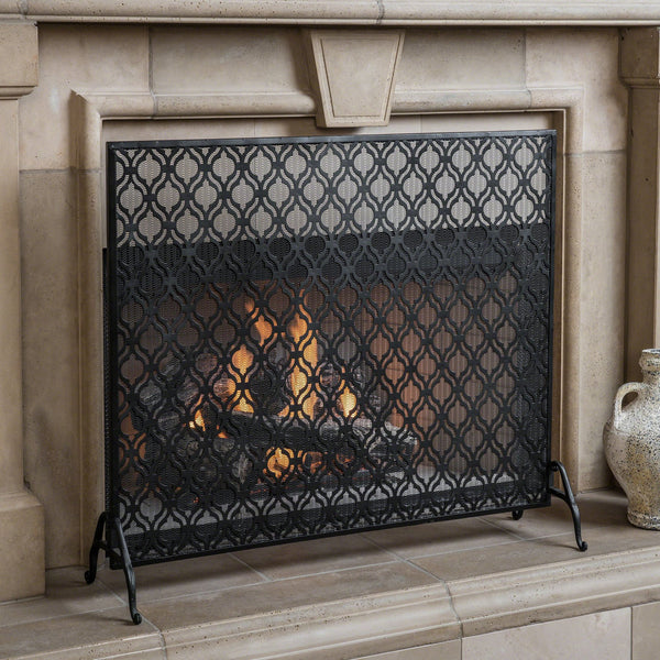English Elm Christopher Knight Home® - FIRE Iron Single Panel Elmer Fireplace Screen — Durable Decorative Hearth Shield Protects Home Interiors Black 61130.00BLK