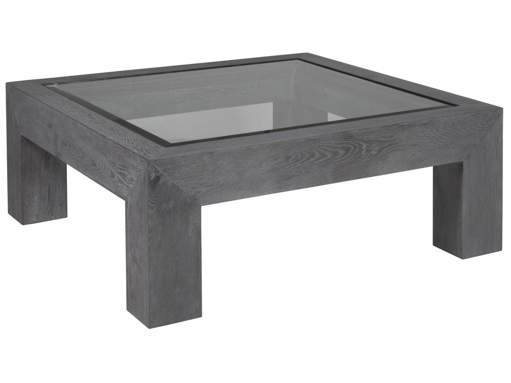Lexington Artistica Home Accolade Square Cocktail Table - Distressed Oak Design With Beveled Glass And Iron Frame Elegance Carbon Wood 2211-947c