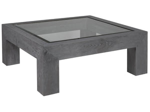 Lexington Artistica Home Accolade Square Cocktail Table - Distressed Oak Design With Beveled Glass And Iron Frame Elegance Carbon Wood 2211-947c