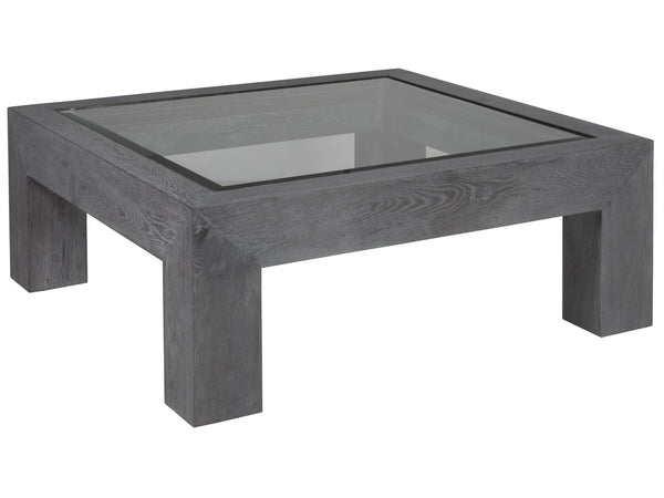 Lexington Artistica Home Accolade Square Cocktail Table - Distressed Oak Design With Beveled Glass And Iron Frame Elegance Carbon Wood 2211-947c