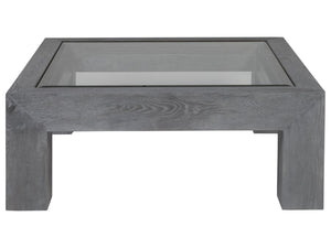 Lexington Artistica Home Accolade Square Cocktail Table - Distressed Oak Design With Beveled Glass And Iron Frame Elegance Carbon Wood 2211-947c