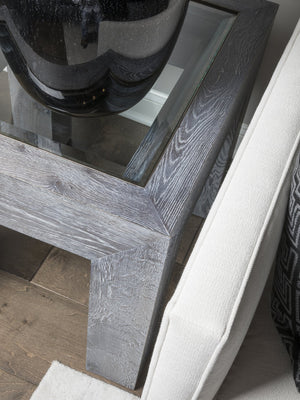 Lexington Artistica Home Accolade Rectangular End Table - Unique Handcrafted Design With Distressed Finish & Glass Top Carbon Wood 2211-955c