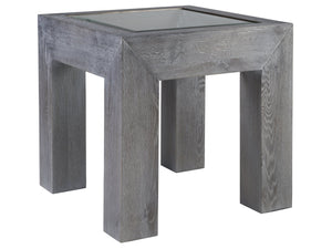 Lexington Artistica Home Accolade Rectangular End Table - Unique Handcrafted Design With Distressed Finish & Glass Top Carbon Wood 2211-955c