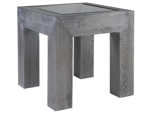 Lexington Artistica Home Accolade Rectangular End Table - Unique Handcrafted Design With Distressed Finish & Glass Top Carbon Wood 2211-955c