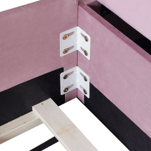 English Elm Twin Velvet Kids Daybed with Built-in Stairs Padded Guardrails and Gas Lift Storage Pink+White SF000201AAH