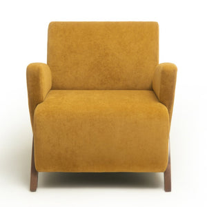 English Elm Lounge Accent Chair Velvet Upholstered Seat with Birch Legs for Compact Living Spaces Brown Yellow W2901P463462