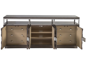 Lexington Artistica Home Viscount Media Console - Exquisite Hand-painted Design With Adjustable Shelves And Sound Bar Storage Medium Brown Wood 2212-907