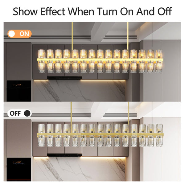 English Elm Crystal Gold Rectangle Chandelier 32.7in Modern Farmhouse 60W G4 LED Warm White Ceiling Fixture W2312P368697