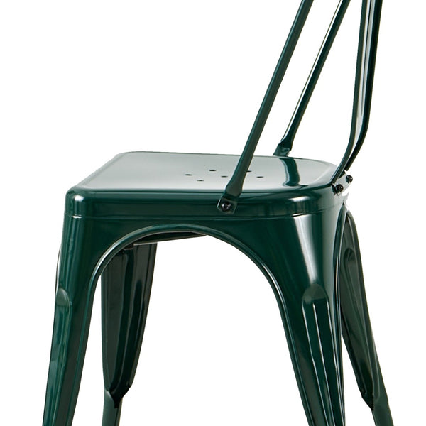 English Elm Set Of 2 Dark Green Metal Dining Chairs - Stackable, Lightweight, Easy-Clean, Modern Industrial Style B347P383096-GIGA