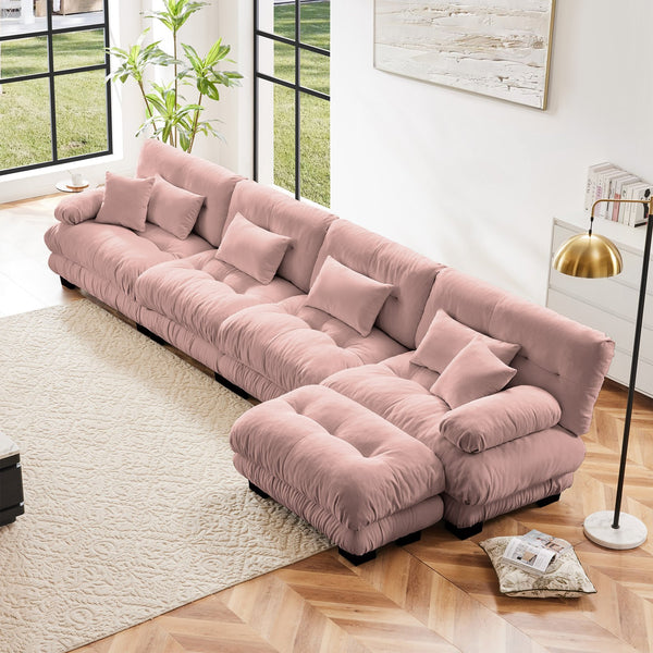 English Elm Free Modular Sectional Sofa - L-Shaped 4-Seater Cloud Couch In Soft Vintage Chenille Pink Comfort W714S01014