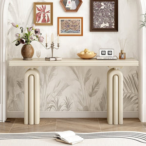 English Elm U_style Acacia Veneer Console Table Curved Silhouette for Entryway Hallway Foyer Beige N711P235894K