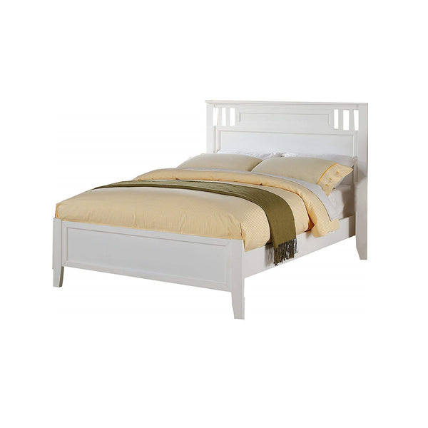 English Elm Simple Modern Full Size Bedframe with Carved Vertical Lines, Rubberwood MDF Construction, Elegant Design White 80 L x 8 W x 4 H B011S01986