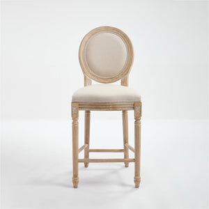 English Elm French Country 26'' Bar Chairs Set Of 2, Upholstered Comfort With Round Back, Vintage Elegance, Beige W3426P324574