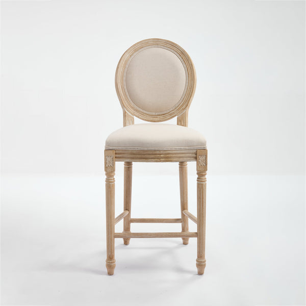 English Elm French Country 26'' Bar Chairs Set Of 2, Upholstered Comfort With Round Back, Vintage Elegance, Beige W3426P324574