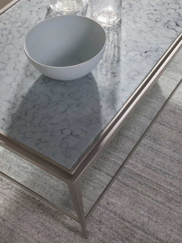 Lexington Artistica Home Sashay Rectangular Cocktail Table - Exquisite Églomisé Glass Top With Unique Artist-designed Finish Silver Foil Wood 2213-945c