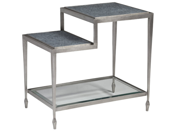 Lexington Artistica Home Sashay Rectangular End Table With Églomisé Glass Top And Elegant Antiqued Iron Finish For Home Decor Silver Foil Wood 2213-955c
