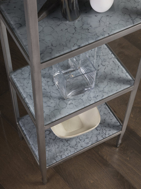 Lexington Artistica Home Sashay Slim Étagère - Elegant Iron Design With Tempered Glass Shelves For A Modern Home Aesthetic Silver Foil Wood 2213-990c