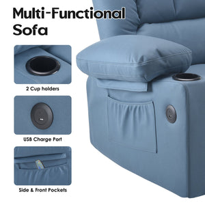 English Elm Oversized Recliner chair with ergonomic support, swivel rocker, quick 5-min assembly for adults comfort Blue T3623P408757