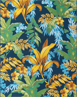 Unique Loom Outdoor Botanical Calypso Machine Made Floral / Botanical Rug Multi, Light Blue/Navy Blue/Orange/Brown/Olive/Ivory/Yellow 7' 10" x 10' 0"