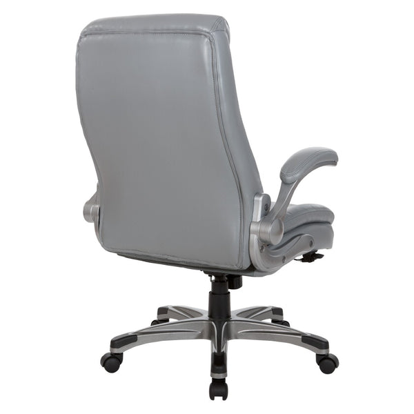 OSP Home Furnishings Executive Tufted Bonded Leather Office Chair with Lumbar Support and Flip up Arms Grey ECH75137-EC2