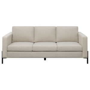 English Elm Tilly Oatmeal Track Arm Sofa with Herringbone Fabric, Mid-Century Metal Legs, Sleek Tailored Design B062P358310