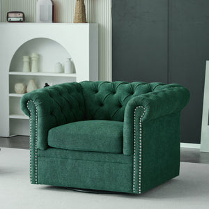 English Elm Christopher Knight Home® - Chesterfield Swivel Club Chair with Deep Button Tufting, Nailhead Trim, 360° Metal Swivel Comfort Dark Green 39.25 L x 33.85 W x 27.85 H N776P195601T