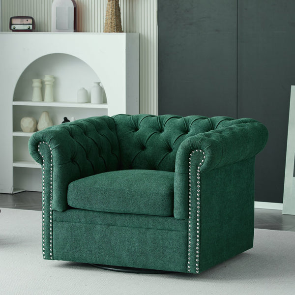 English Elm Christopher Knight Home® - Chesterfield Swivel Club Chair with Deep Button Tufting, Nailhead Trim, 360° Metal Swivel Comfort Dark Green 39.25 L x 33.85 W x 27.85 H N776P195601T