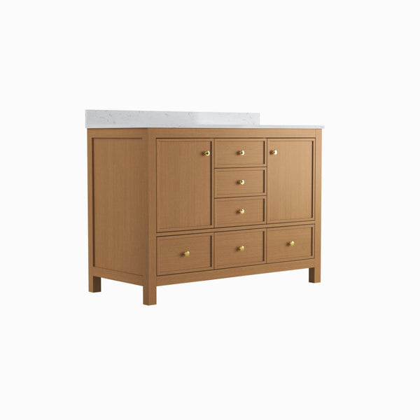 English Elm 48" Matte Black Bathroom Vanity Carrara Top Ceramic Sink 9 Drawers 2 Doors T3785P442243