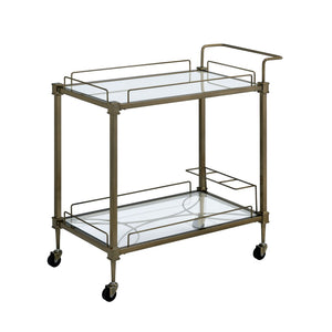 English Elm Aditya Two Tier Mirrored Bar Cart with Antique Brass Frame for Glam Entertaining B2726P448767