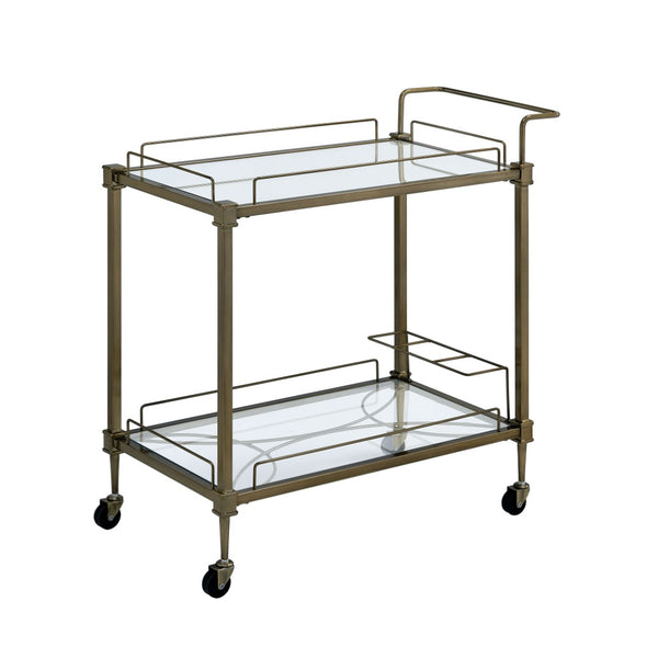 English Elm Aditya Two Tier Mirrored Bar Cart with Antique Brass Frame for Glam Entertaining B2726P448767