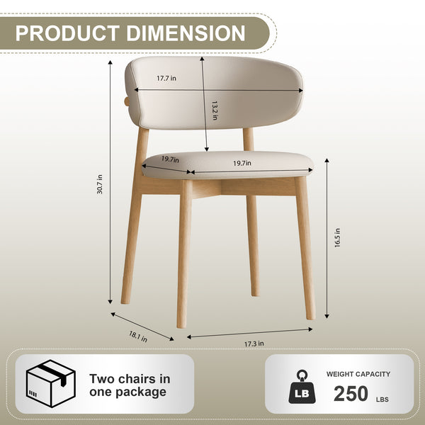 English Elm Mid-Century ash wood Dining Chair Set of 2 – Ergonomic PU seats, sturdy natural legs, easy assembly, modern flair W509P373289