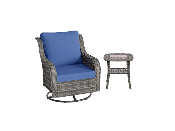 English Elm Jb Outdoor Swivel Rocker Chair Set with Pe Rattan Weave and Tempered Glass Side Table T5925S00008