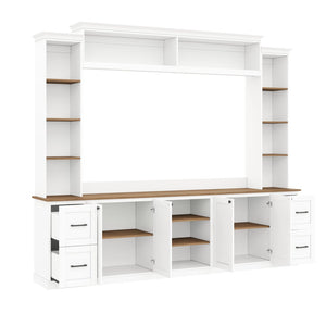 English Elm Unique Low Profile Media Console with Led Lighting Glass Shelves Fits Tvs to 105 White N721S000077K