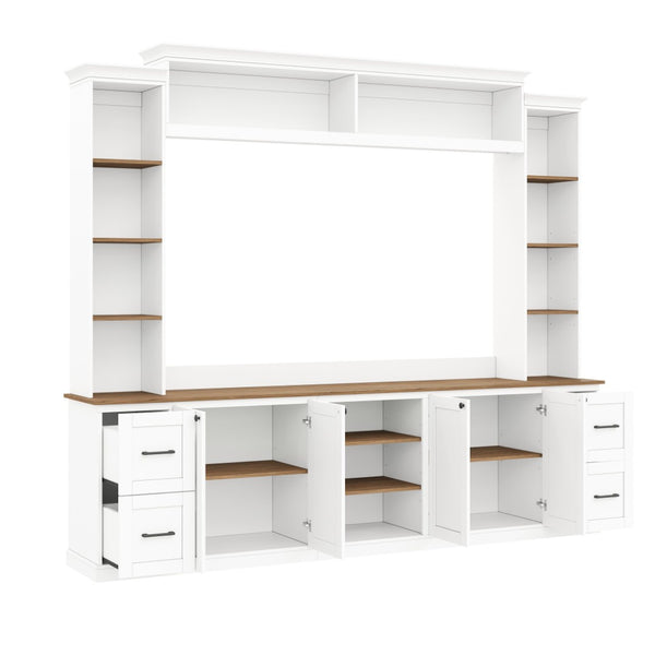 English Elm Unique Low Profile Media Console with Led Lighting Glass Shelves Fits Tvs to 105 White N721S000077K