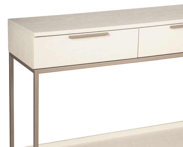 Sunpan Rebel Console Table: Modern Charcoal Oak Design with Soft Close Drawers and Stylish Gold Accents Champagne Gold / Cream