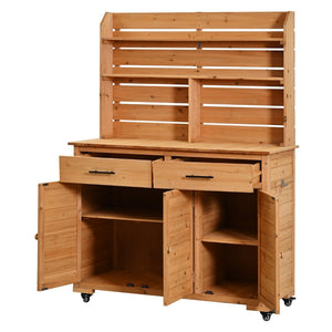 English Elm (assembly Video) Topmax Solid Fir Outdoor Potting Bench Grill Cart with Hutch Storage Natural Wood N717P404333A
