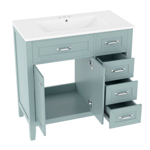English Elm 36" Bathroom Vanity With Sink Combo - Stylish Green Cabinet, Solid Frame & Modern Design For Elegance N725P246491G
